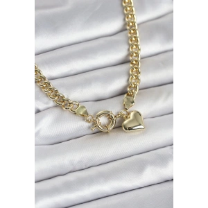 Mey İthalat® Kalp Detaylı Gold Renk Pirinç Kadın Kolye