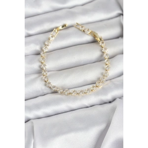 Mey İthalat® Kare Zirkon Taşlı Gold Renk Pirinç Su Yolu Kadın Bileklik