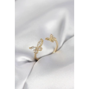 Mey İthalat® Kelebek Model Zirkon Taşlı Gold Renk Kadın Yüzük