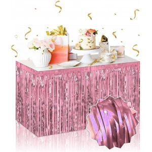 Mey İthalat® Kendinden Yapışkanlı Rose Gold Metalize Püsküllü Masa Eteği – 75 x 275 cm Parti Süslemesi