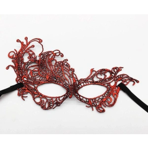 Mey İthalat® Kırmızı Renk Dantel Örgü İşlemeli Parti Maskesi Model 1