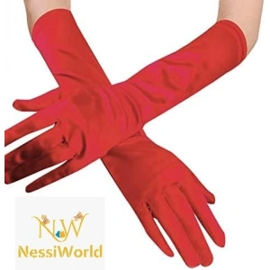 Mey İthalat® Kırmızı Renk Dirseğe Kadar Uzun Kumaş Eldiven 40 cm