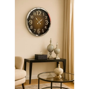 Mey İthalat® Krom Işıltılı Zaman 52 Cm Metal Duvar Saati