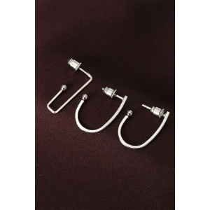 Mey İthalat® küpeGeometrik Model Gümüş Renk Metal Çoklu Küpe