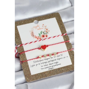 Mey İthalat® Marteniçka Bileklik 3lü Kırmızı Mineli Kalp Model