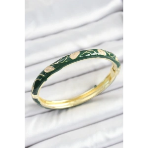 Mey İthalat® Mineli Pirinç Gold Renk Yeşil Çiçek Motifli Kadın Kelepçe