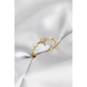 Mey İthalat® Minimal Kutup Yıldızı Model Zirkon Taşlı Gold Renk Kadın Yüzük