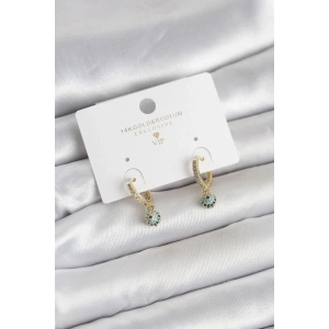 Mey İthalat® Minimal Nazarlı Model Gold Renk Zirkon Taşlı Kadın Küpe