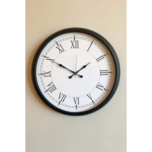 Mey İthalat® Modern 52 Cm Black & White Roma Rakamlı Metal Duvar Saati