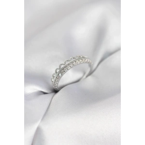 Mey İthalat® Motif Desenli Gümüş Renk Zirkon Taşlı Kadın Yüzük