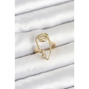 Mey İthalat® Pirinç Gold Renk Picasso Tarzı Tek Çizgi Yüz Model Kadın Yüzük