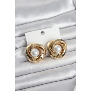 Mey İthalat® Pirinç Gold Renk Sarmal Model İncili Kadın Küpe