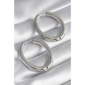 Mey İthalat® Pirinç Gümüş Renk Halka Model Kadın Küpe