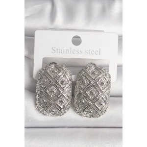 Mey İthalat® Pirinç Gümüş Renk Motif İşlemeli Kadın Küpe