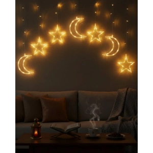 Mey İthalat® Ramazan Temalı Ay Yıldız LED Perde Işık Pilli Dekor Lambası