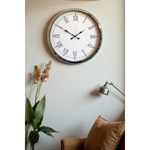 Mey İthalat® Roma Zarafeti Krom 52 Cm Metal Duvar Saati