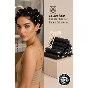 Mey İthalat® Saç Bigudisi - 12 li Saç Bukle Şekillendirme Seti - Lastikli - Ömürlük Şekillendirme