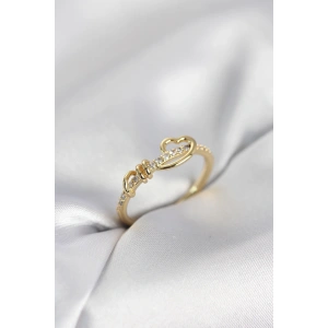 Mey İthalat® Sarmal Kalp Model Zirkon Taşlı Gold Renk Kadın Yüzük