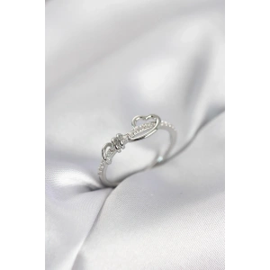 Mey İthalat® Sarmal Kalp Model Zirkon Taşlı Gümüş Renk Kadın Yüzük