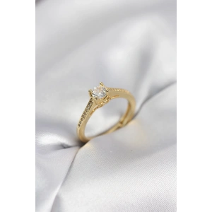 Mey İthalat® Tek Taş Gold Renk Zirkon Taşlı Model Kadın Yüzük
