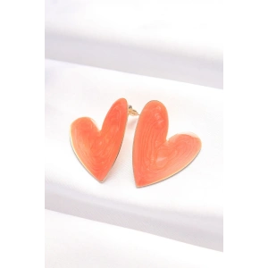 Mey İthalat® Turuncu Renk Mineli Kalp Küpe