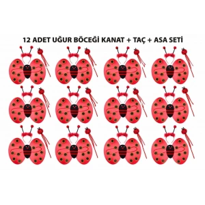 Mey İthalat® Uğur Böceği Kostüm Seti - Kanat Taç Asa 3 Parça 12 Adet