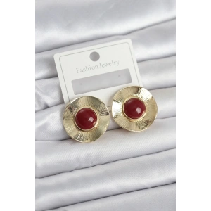 Mey İthalat® Vintage Model Bordo Gold Renk Pirinç Kadın Küpe