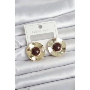 Mey İthalat® Vintage Model Kahverengi Gold Renk Pirinç Kadın Küpe