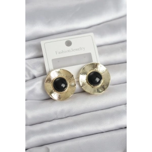 Mey İthalat® Vintage Model Siyah Gold Renk Pirinç Kadın Küpe