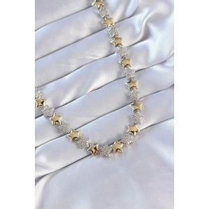 Mey İthalat® Vip Seri Pirinç Çift Renk Zirkon Taşlı Yıldız Tasarımlı Kolye