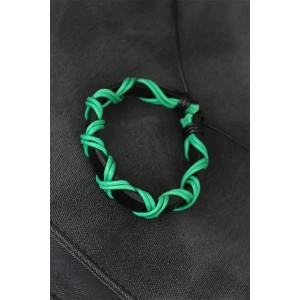 Mey İthalat® Yeşil İpli Siyah Renk Deri Erkek Bileklik