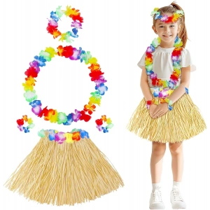 Mey İthalat® Yetişkin Çocuk Hawaii Parti Seti - 40 cm Naturel Etek + Çiçek Aksesuarlar (5 Parça)