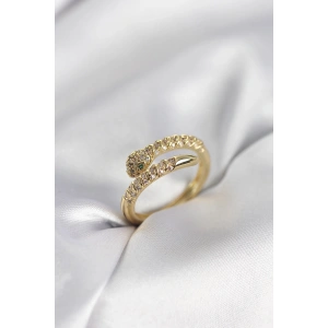 Mey İthalat® Yılan Model Gold Renk Zirkon Taşlı Kadın Yüzük