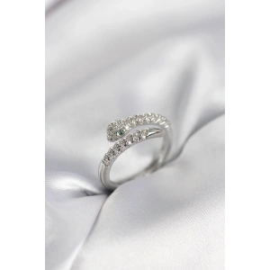 Mey İthalat® Yılan Model Gümüş Renk Zirkon Taşlı Kadın Yüzük