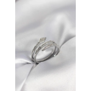 Mey İthalat® Yılan Model Gümüş Renk Zirkon Taşlı Kadın Yüzük