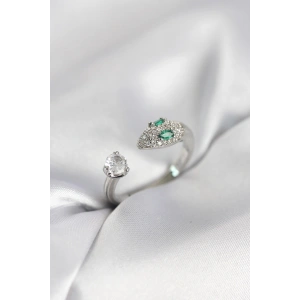 Mey İthalat® Yılan Model Zirkon Taşlı Gümüş Renk Kadın Yüzük