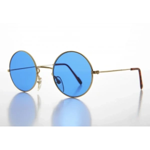 Mey İthalat® Yuvarlak Cam John Lennon Tarzı Gold Çerçeveli Mavi Gözlük
