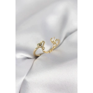 Mey İthalat® Zincir Sallantılı Kalp Model Gold Renk Kadın Yüzük