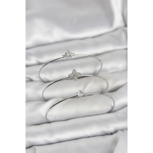 Mey İthalat® Zirkon Taşlı Gümüş Renk Yonca Model 3lü Kadın Bileklik Kombini