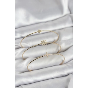 Mey İthalat® Zirkon Taşlı Kutup Yıldızı Model Gold Renk 3lü Kadın Bileklik Kombini