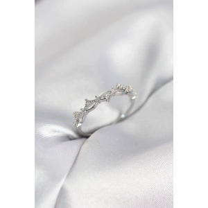 Mey İthalat® Zirkon Taşlı Pirinç Gümüş Renk Kadın Yüzük