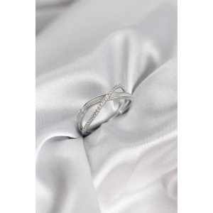 Mey İthalat® Zirkon Taşlı Sarmal Sedefli Gümüş Renk Kadın Yüzük