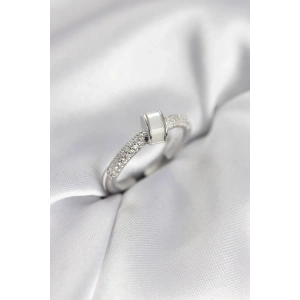 Mey İthalat® Zirkon Taşlı Sedefli Gümüş Renk Kadın Yüzük