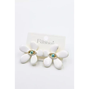 Mineli Çiçek Küpe - Beyaz