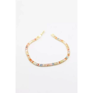 Renkli Baget Taşlı Bileklik - Altın