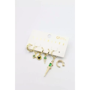 Renkli Taşlı Set Küpe - Altın