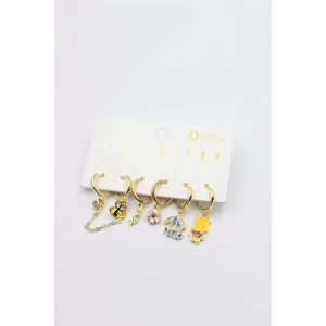 Renkli Taşlı Set Küpe - Altın