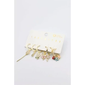 Renkli Taşlı Set Küpe - Altın