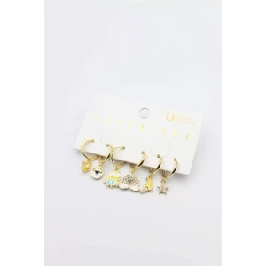 Renkli Taşlı Set Küpe - Altın