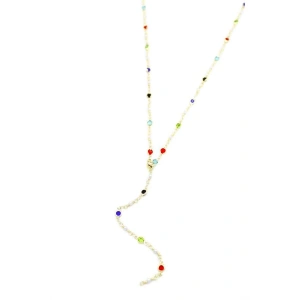 Renkli Taşlı Y Kolye - Altın